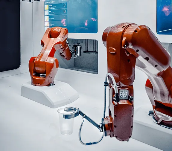 Industrial robotic arm on a production line
