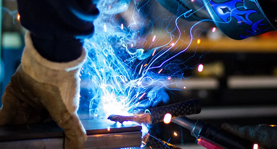 Welding sparks in a factory